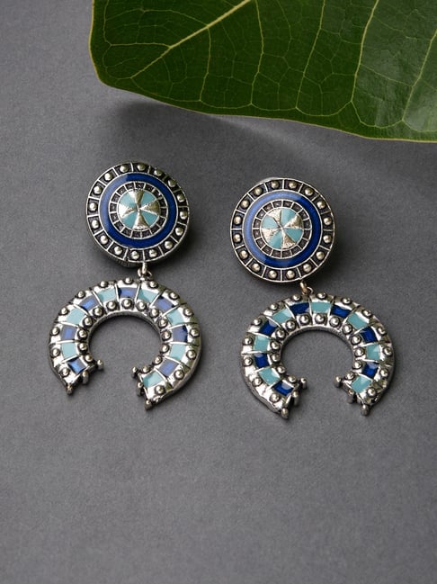 Fida Meenakari Metal Beaded Blue Dangler Earrings-picture-17