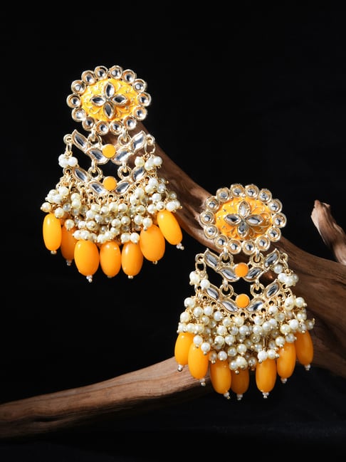 Alloy Party Wear Yellow Meenakari Jhumka Earrings at Rs 60/pair in Jaipur