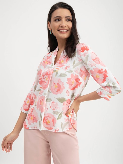 Fablestreet White Floral Print Top Price in India