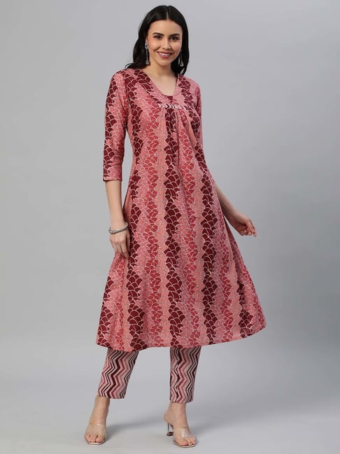 Kami Kubi Pink Cotton Printed Kurta Pant Set Price in India