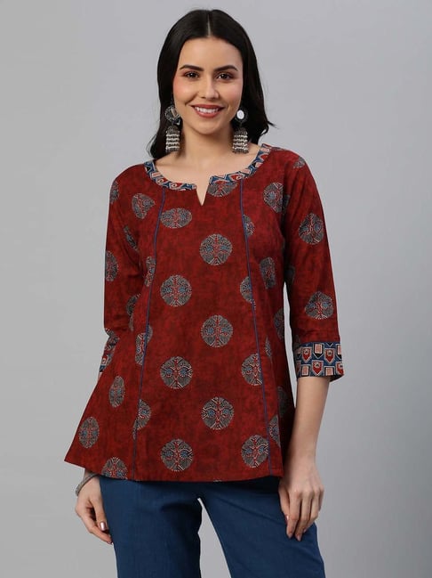 Kami Kubi Maroon Cotton Printed Tunic Price in India