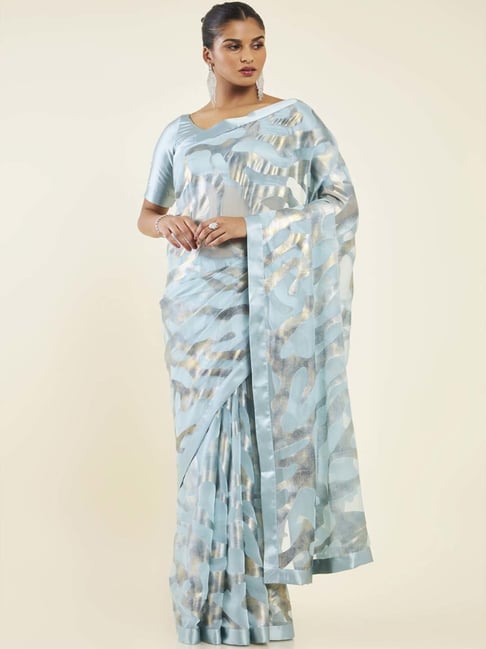 Soch Powder Blue Saree With Unstitched Blouse Price in India