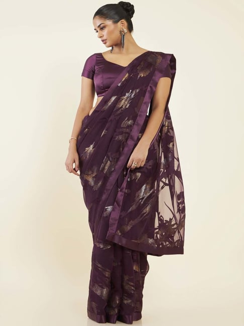 Soch Purple Saree With Unstitched Blouse Price in India
