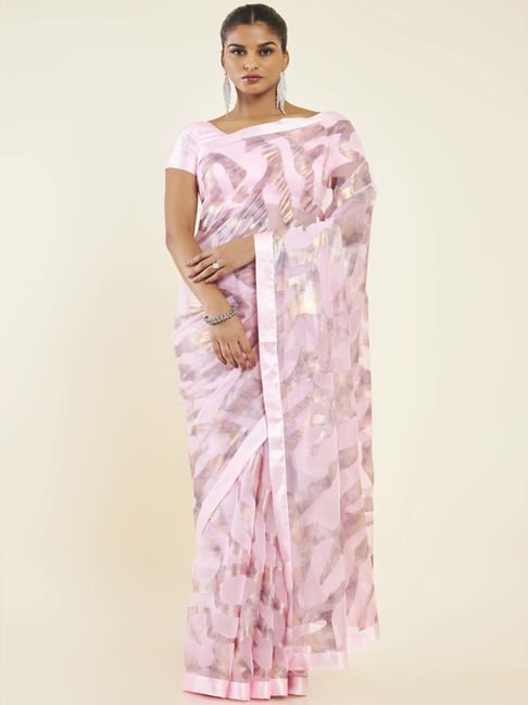 Soch Pink Saree With Unstitched Blouse Price in India