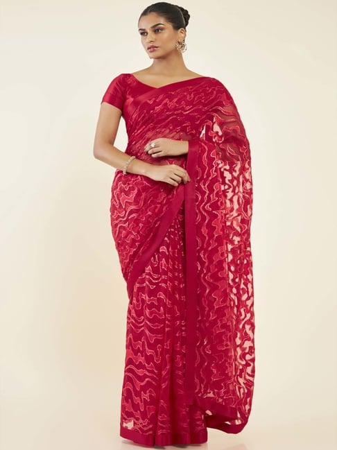 Soch Red Saree With Unstitched Blouse Price in India