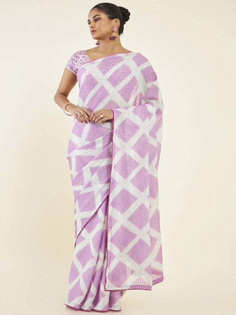 Soch Purple Chequered Saree With Unstitched Blouse Price in India