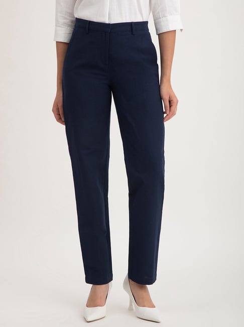 Womens Pleated Trousers Navy  Community Clothing