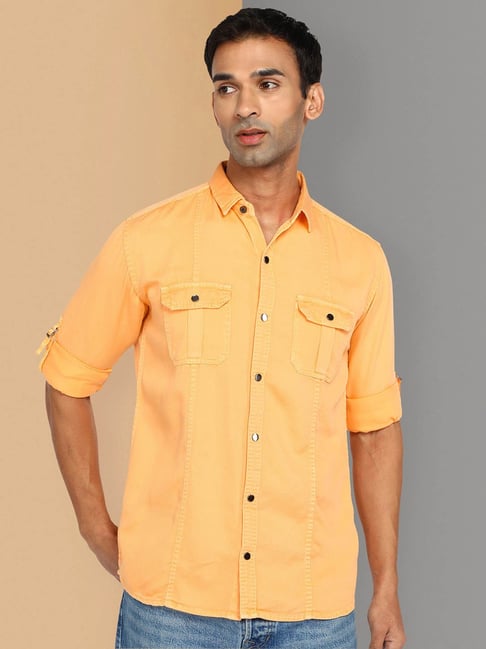 Orange Solid Double Pocket Over Shirt – Gritstones