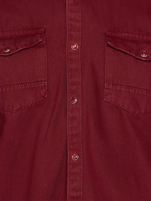 Kuons Avenue Maroon Slim fit Denim Shirt