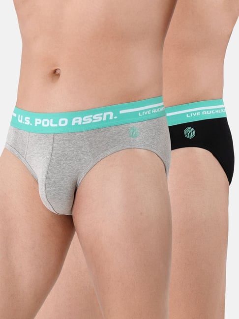 U.S. Polo Assn. Black & Grey Cotton Regular Fit Briefs - Pack Of 2