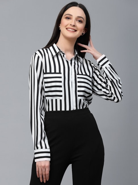 Style Quotient Black & White Striped Shirt Price in India