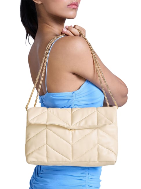 Buy Twenty Dresses Beige Quilted Medium Shoulder Bag at Best Price