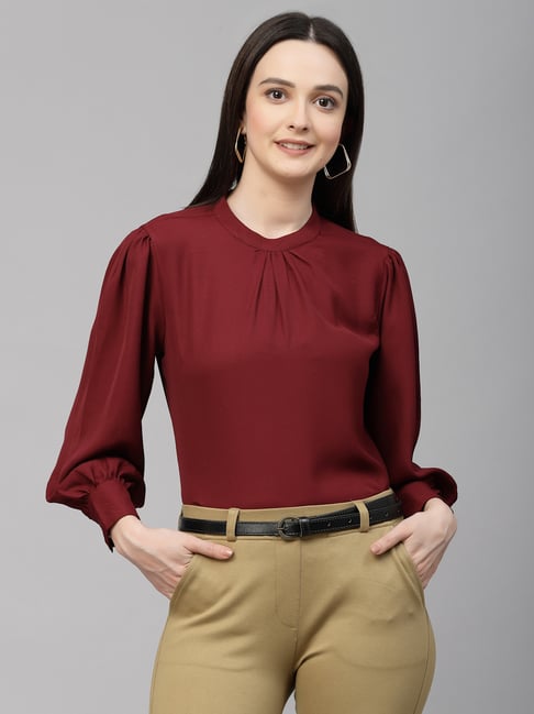 Everlush Casual Short Sleeve Printed Women Maroon Top - Buy Everlush Casual  Short Sleeve Printed Women Maroon Top Online at Best Prices in India