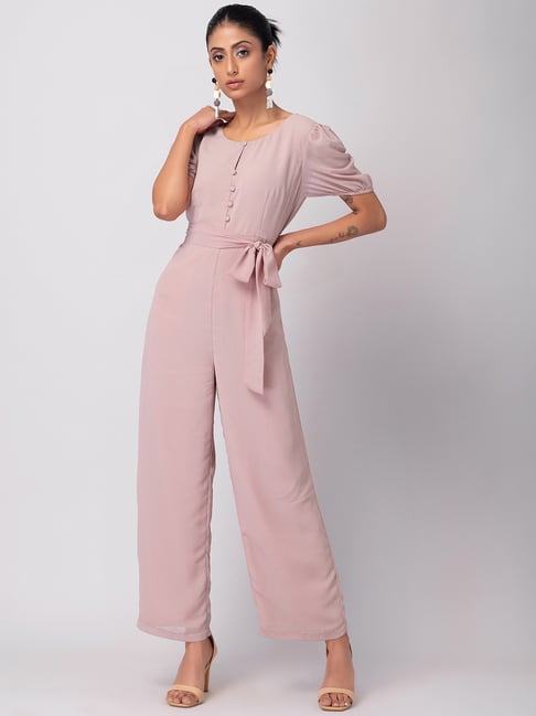 FabAlley Light Pink Jumpsuit with Self Fabric Belt