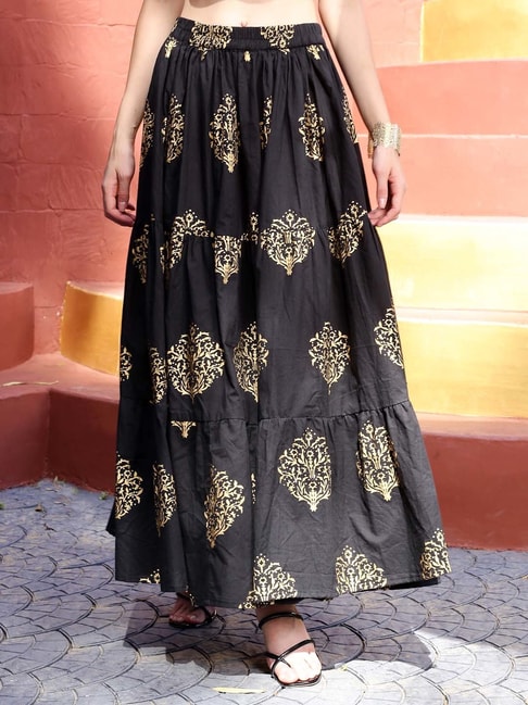 Sera Black Printed Maxi Skirt Price in India