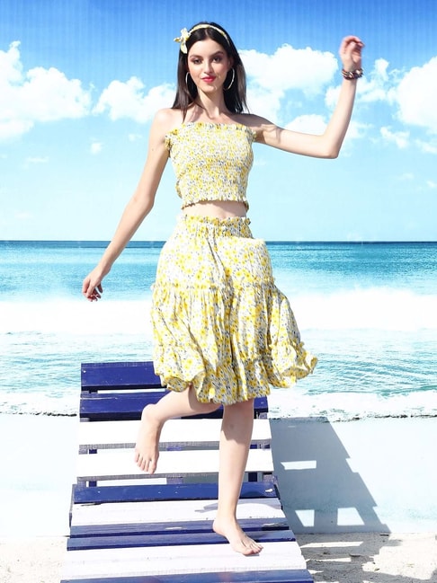 Sera Yellow Printed A-Line Skirt Price in India