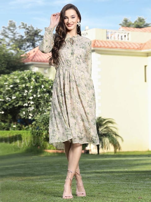 Sera Beige Printed A-Line Dress Price in India
