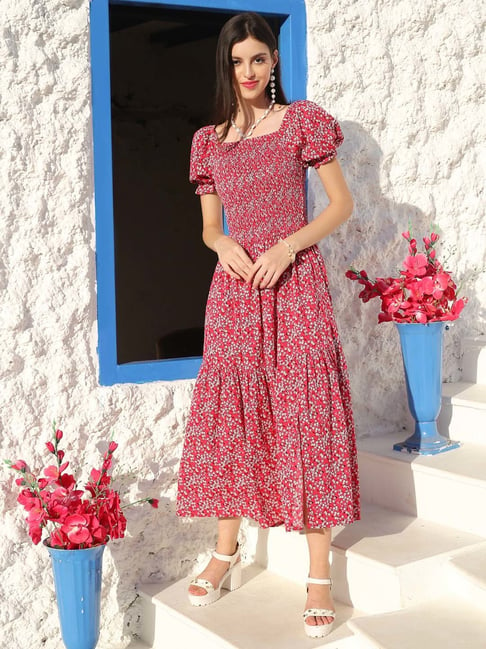 Sera Red Printed Maxi Dress Price in India