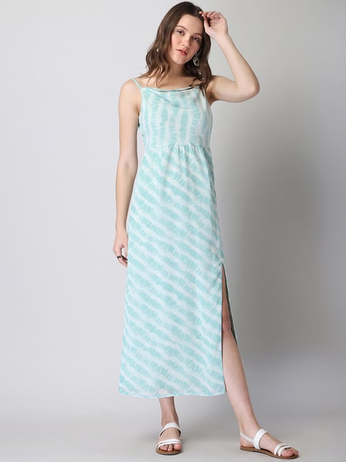 FabAlley Blue Tie Dye Strappy Cowl Neck Maxi Dress Price in India