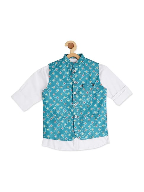 Cavio Kids Blue & White Cotton Embroidered Shirt Set-picture-38