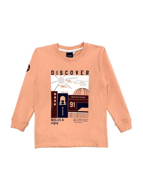 Cavio Kids Peach Printed Full Sleeves T-Shirt-picture-21
