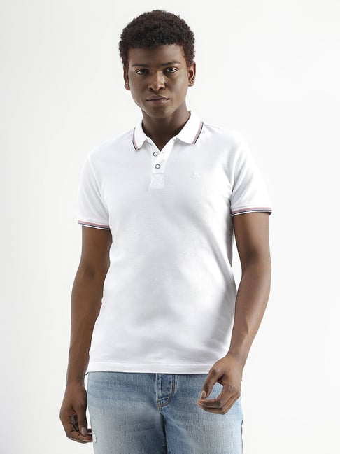 United Colors of Benetton White Cotton Regular Fit Polo T-Shirt