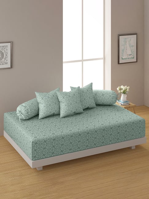 Swayam Ananda Geometric Green Cotton Single Diwan Set