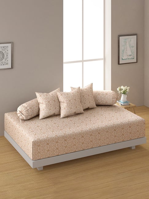 Swayam Ananda Geometric Beige Cotton Single Diwan Set