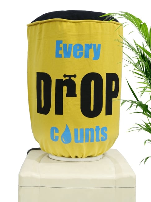 Swayam Printed Yellow & Black Cotton Water Bottle Cover for 20 Liter Jar