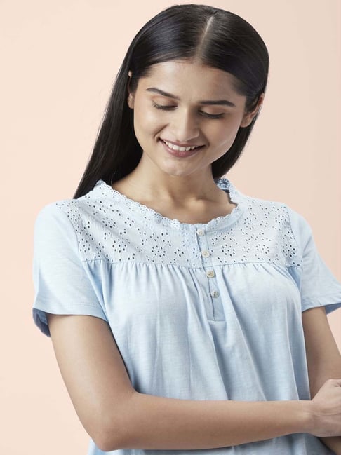 Dreamz by Pantaloons Powder Blue Cotton Night Dress