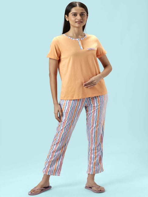 Buy Dreamz By Pantaloons Women Orange Printed Cotton Lounge Pants