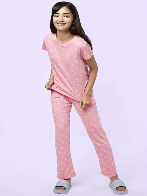 YU by Pantaloons Pink Cotton Printed Top Pyjama Set