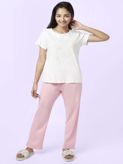 YU by Pantaloons White Pink Cotton Graphic Print Top Pyjama Set-picture-15
