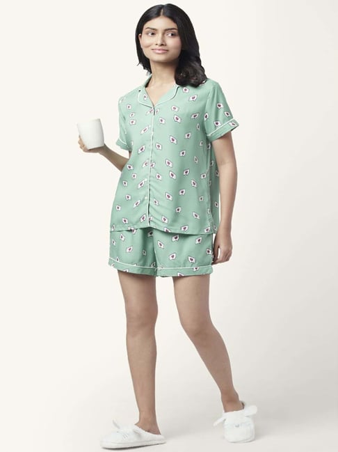 Dreamz by Pantaloons GREEN Printed Shirt Shorts Set