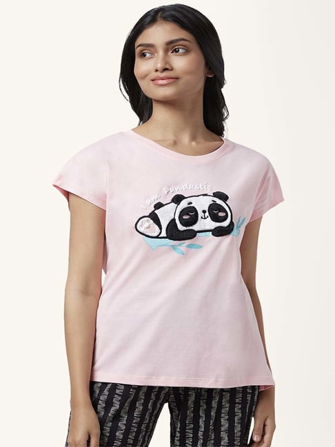 Dreamz by Pantaloons Pink Cotton Graphic Print T-Shirt