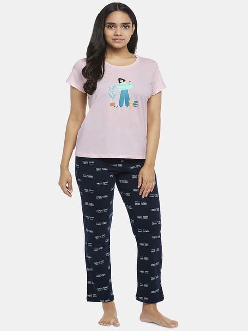 Dreamz by Pantaloons Pink Cotton Graphic Print Top Pyjama Set-picture-25