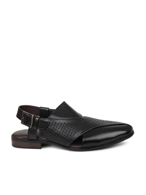FAUSTO Men's FST KI-9033 BLACK-40 Black Formal Leather Slip On Hand Knitted Shoe  Style Sandals (6 UK) : Amazon.in: Fashion