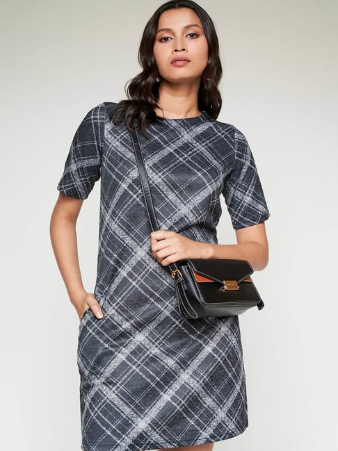 AND Grey Check T Shirt Dress Price in India
