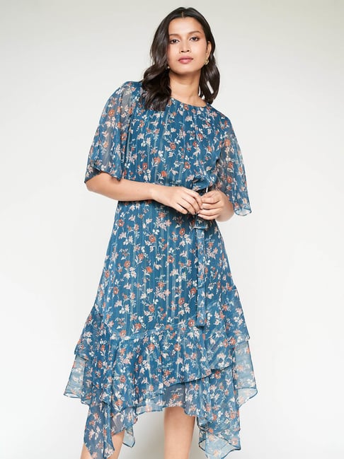 AND Blue Floral High-Low Dress