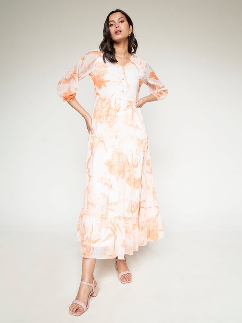 AND Cream Floral Maxi Dress Price in India