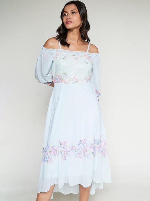 AND Aqua Floral High-Low Dress Price in India
