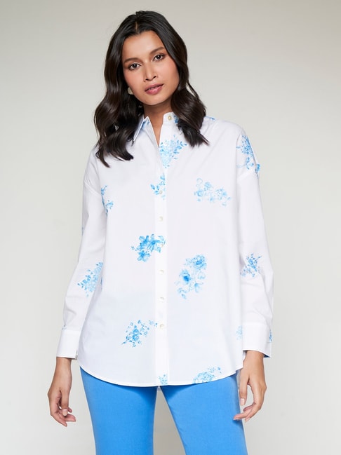 AND White & Blue Cotton Floral Shirt Price in India