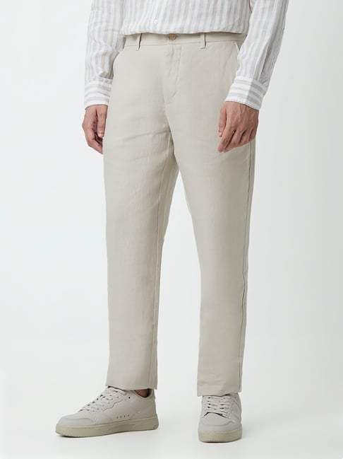 WHITE LINEN PANT RELAXED TAPERED FIT  ROOKIES