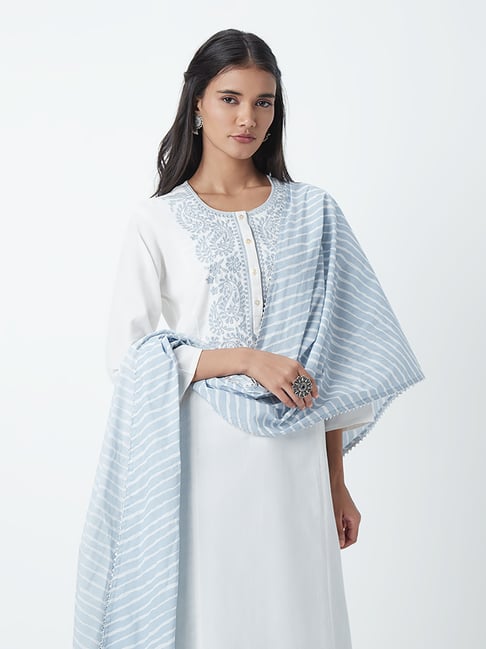 Utsa by Westside Light Blue Stripe Print Dupatta