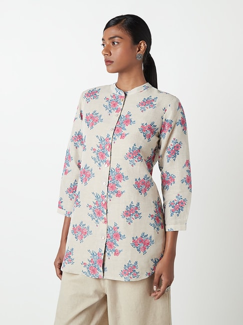 Zuba by Westside Indigo Floral-Printed Ethnic Top Price in India
