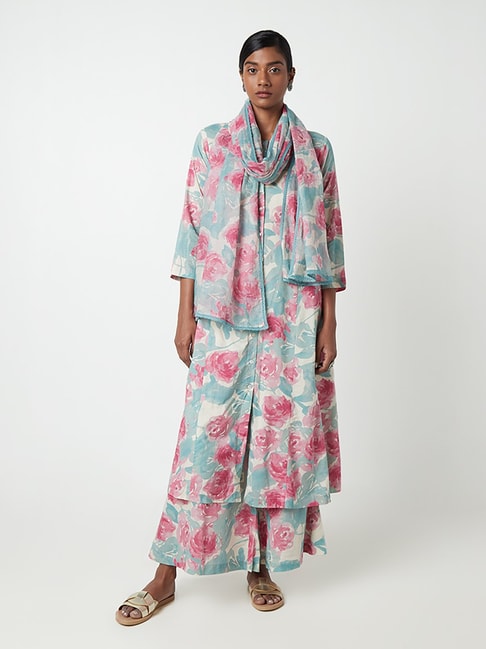 Zuba by Westside Teal Floral Print A-Line Kurta Price in India