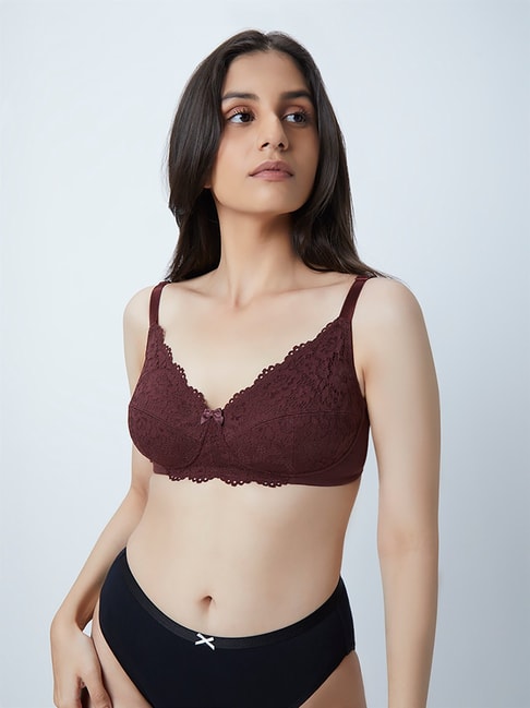Wunderlove by Westside Dark Brown Non-Padded Lace Bra Price in India