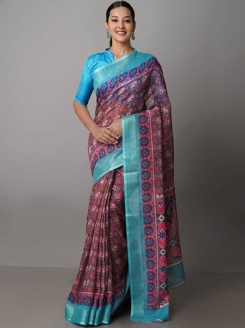 Unnati Silks Multicolor Printed Saree With Blouse Price in India