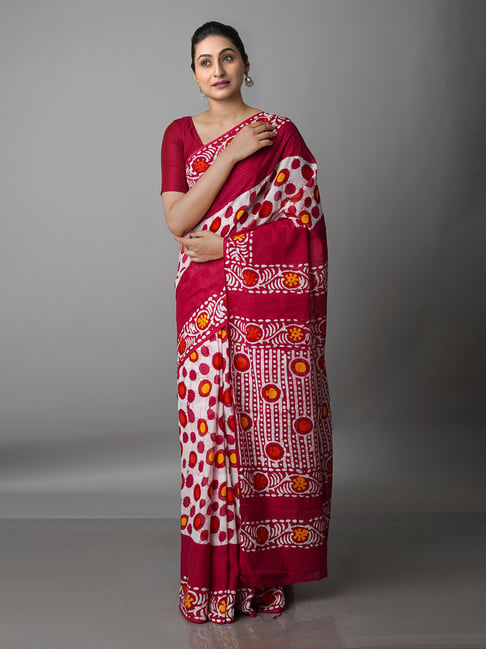 Unnati Silks Maroon Printed Saree With Blouse Price in India