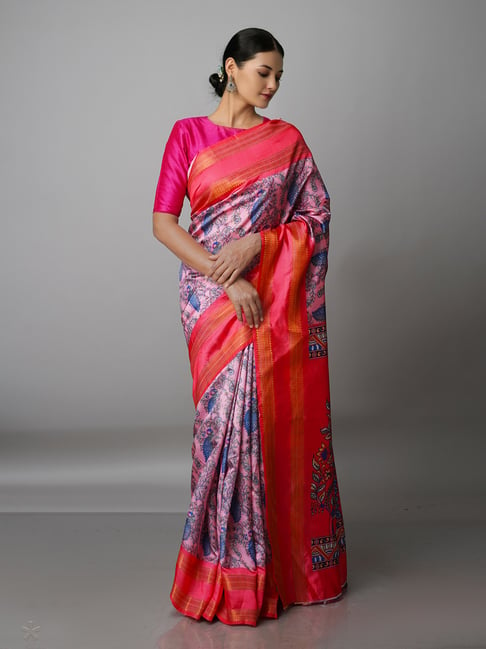 Unnati Silks Pink Kalamkari Saree With Blouse Price in India
